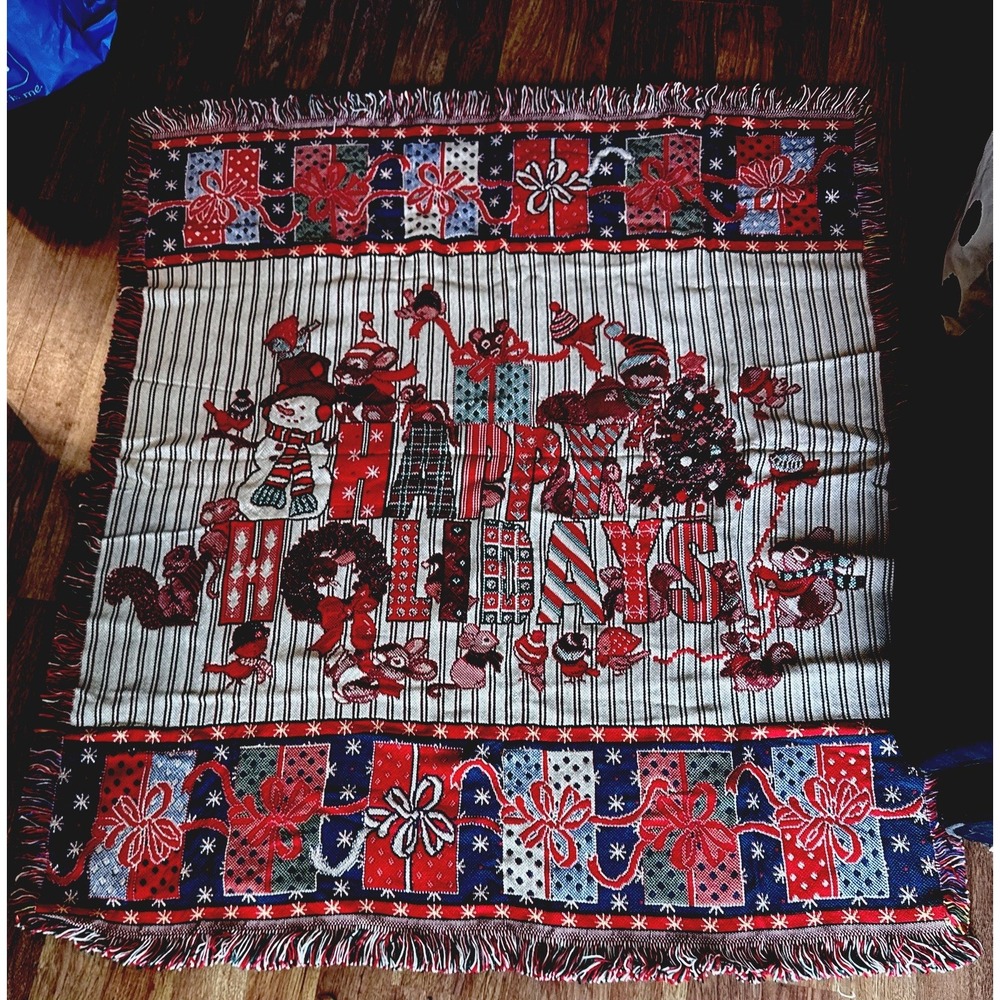 1996 American Weavers "Holiday"‎ Triple Woven Throw Christmas Blanket 50" x 60"
